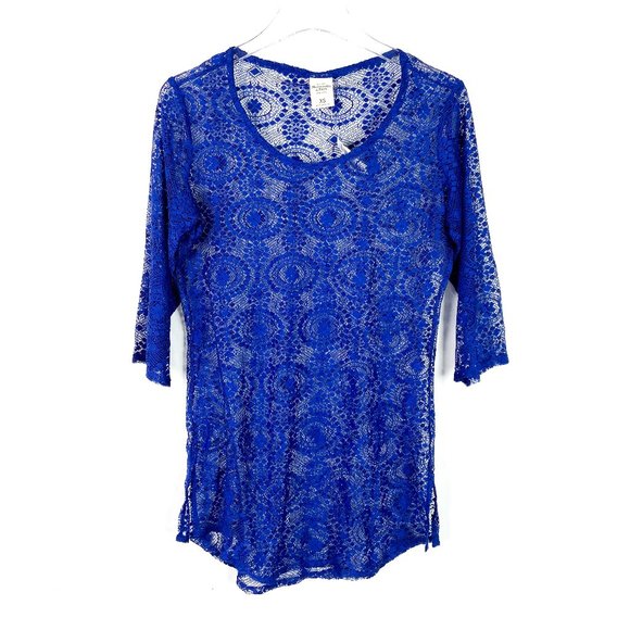 Abercrombie & Fitch Tops - NWT Abercrombie & Fitch Royal Blue Lace 3/4 Sleeve Top Swim Cover Up Size XS NEW